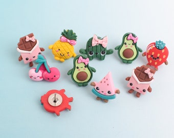 Kawaii Food Thumb Tacks, Novelty Office Decor, Set of 10