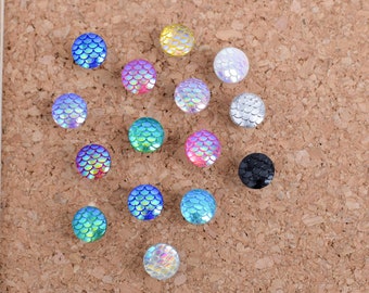 Set of 15 Mermaid Scale Push Pins / Assorted Rainbow Colors / Small Decorative Iridescent Thumb Tacks
