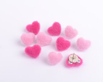 Fuzzy Heart Push Pins, Valentines Decor, Set of 10