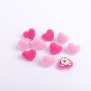 Fuzzy Heart Push Pins, Valentines Decor, Set of 10