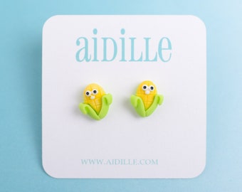 Little Corn Cob Titanium Studs for Sensitive Ears, Cute Resin Novelty Vegetable Hypoallergenic Earrings, Girls Birthday Gift