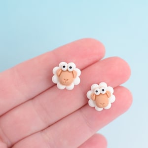 Little Sheep Earrings, Resin Cartoon Lamb Titanium Studs, Cute Farm Animal Post Earrings, Nickel and Lead Free Hypoallergenic Posts
