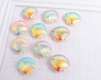 Iridescent Shell Push Pin Set of 5 or 10, Decorative Mermaid Thumb Tacks, Shimmer Novelty Resin Dorm Room & Office Cubicle Decor