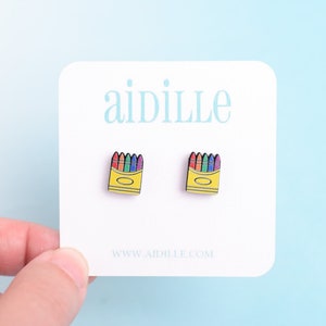 Crayon Box Earrings: Acrylic Titanium Studs for Sensitive Ears
