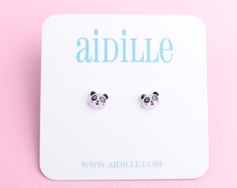 Tiny Panda Earrings: Black & White Bear Titanium Studs