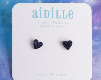 Mini 8mm Celestial Acrylic Heart Earrings with Titanium Posts