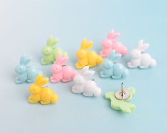 Pastel Spring Rabbit Push Pin, Set of 10, Resin Easter Bunny Thumb Tacks, Spring Home Decor