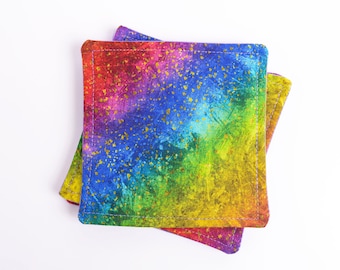 Rainbow Fabric Coasters: Gold Ombre Dining Decor, Set of 4