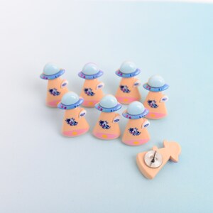 UFO Thumb Tacks, Set of 8, Cow Abducted By Spaceship, Funny Novelty Push Pins for Corkboards and Bulletin Boards