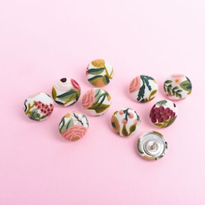 Pink Wildwood Fabric Button Push Pins, Rifle Paper Floral Print, Set of 10 Decorative Corkboard Thumb Tacks