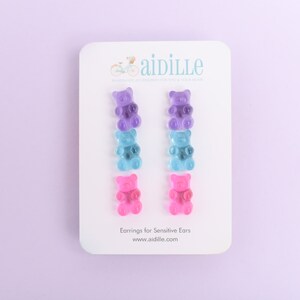 Gummy Bear Stud Earrings Trio: Titanium Posts, Candy Charms