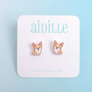 Cute Corgi Earrings, Acrylic Dog Titanium Studs, Hypoallergenic for Sensitive Ears, Dog Lover Earrings