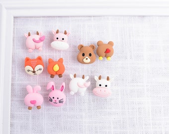 Cute Animal Push Pins, Fronts and Backs, Set of 10 Novelty Resin Thumb Tacks, Bulletin Board Pins, Bear Bunny Cow Fox Tacks