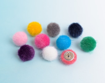 Furry Pom Pom Push Pins: Rainbow Corkboard Decor, Set of 10