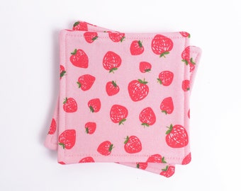 Strawberry Fabric Coasters: Cotton Drink Coaster Set of 4