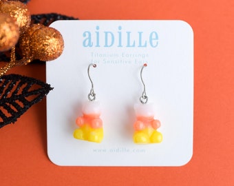 Titanium Ear Wire Halloween Candy Corn Bear Dangle Hypoallergenic Earrings for Sensitive Ears