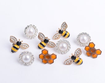 Rhinestone Bee Push Pins, Enamel Diamond Sparkly Honey Bee Thumb Tacks, Jewel Pearl Honeycomb Rhinestone Corkboard Glam Pins