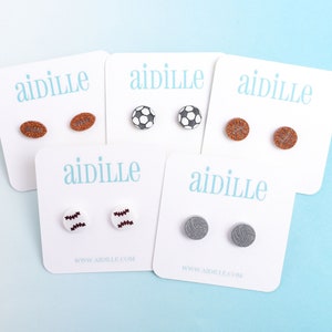 Acrylic Sports Stud Earrings: Soccer, Football, Baseball, Volleyball - Titanium Posts