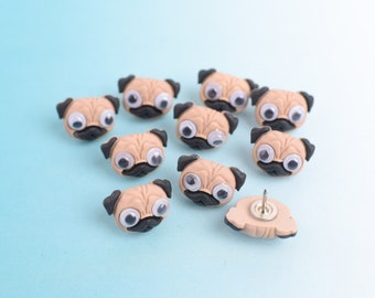 Pug Push Pins: Googly Eye Resin Thumb Tacks, Dorm Decor - Set of 10