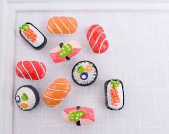 Sushi Push Pins or Magnets, Japanese Food Thumb Tacks, Rice and Seafood Kitchen Corkboard Pins, Food Home Decor, Asian Home Decor