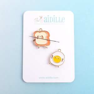 Egg and Toast Needle Minder Set, Enamel Breakfast Novelty Magnetic Needle Holder, Embroiderer Gift