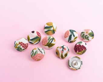 Pink Wildwood Fabric Button Push Pins, Rifle Paper Floral Print, Set of 10 Decorative Corkboard Thumb Tacks