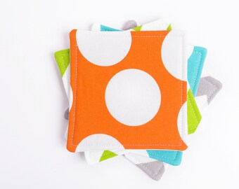 Modern Fabric Coasters: Polka Dot & Chevron Print, Set of 4