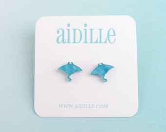 Manta Ray Acrylic Earrings, Titanium Hypoallergenic Studs for Sensitive Ears, Stingray Ocean Lover Gift