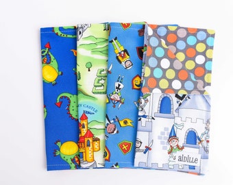 Dragon Knight Cloth Napkins Set: Reversible Lunchbox Napkins, Eco-Friendly, 9"x9" Size