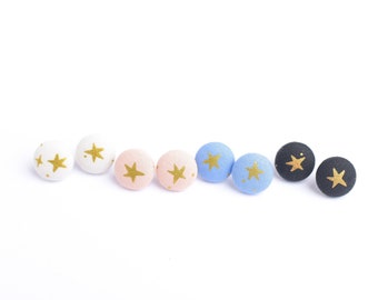 Gold Star Fabric Button Earrings, Titanium or Brass, 5/8" Studs