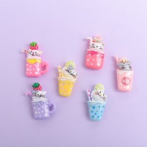 Cat in Cup Magnets: Colorful Kitty Refrigerator Decor, Set of 6