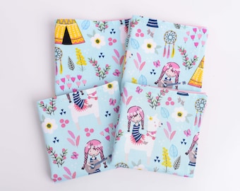 Boho Llama Girls Cloth Napkins: Set of 4 Cotton Lunchbox Napkins