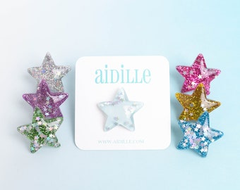 One Glitter Star Lapel Pin in Resin, Choose Your Color, Butterfly Clutch Closure