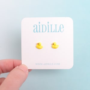 Tiny Rubber Ducky Earrings: 8mm Resin Duck Titanium Studs
