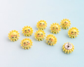 Little Sun Push Pins, Girly Thumb Tacks, Glitter Summer Novelty Corkboard Pins, Fun Cubicle Decor