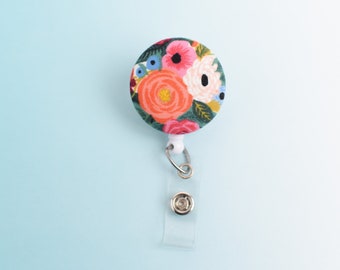 Floral Button Badge Reel / Retractable Badge ID Holder / Office Swag / Fabric Button Swivel Alligator Clip / Rifle Paper / Nursing Badge