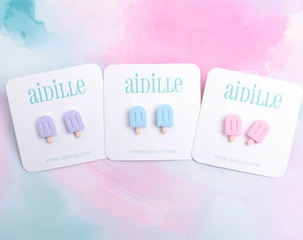 Pastel Popsicle Earrings, BIG Resin Ice Cream Titanium Studs, Cute Girls Post Earrings, Pink Blue or Purple Earrings Sensitive Ears
