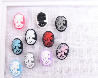 Resin Skeleton Lady Cameo Push Pins, Goth Halloween Thumb Tacks, Victorian Steampunk Home Decor, Colorful Ghostly Silhouette Skull Pins