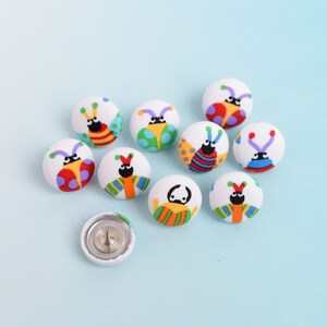 Colorful Bug Push Pins, Fabric Button Insect Thumb Tacks, Set of 10, Boys Room Decor, 3/4" Handmade Beetle Pins for Corkboards