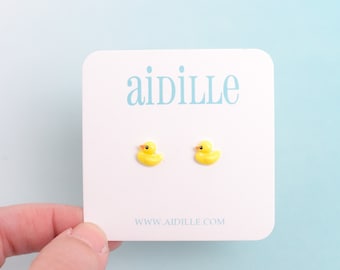 Tiny Rubber Ducky Earrings: 8mm Resin Duck Titanium Studs