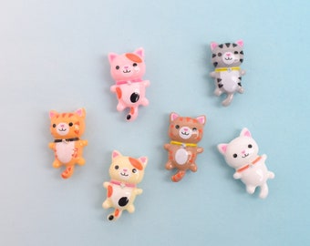 Little Cat Magnets OR Push Pins, Set of 6, Assorted Resin Cute Kitty Refrigerator Magnets, Feline Kitchen Decor, Girls Locker Magnets