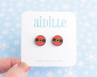 May include: A pair of red and black Santa Claus themed stud earrings on a white card with the text "aidille" and "www.aidille.com".