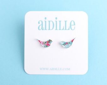 Cherry Blossom Acrylic Bird Japanese Earrings with Titanium Posts