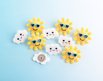 Sunshine Push Pins, Happy Kawaii Clouds and Sun Thumb Tacks, Summer Novelty Corkboard Pins, Fun Cubicle Decor