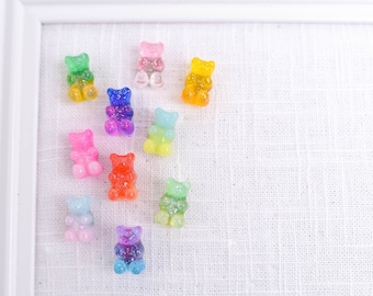 Ombre Glitter Bear Push Pins, Rainbow Novelty Corkboard Thumb Tacks for Home and Office, Set of 10