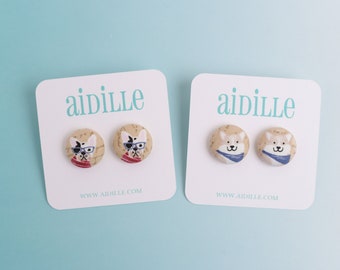 Choose Your Dog Fabric Button Earrings, Titanium Studs or Brass Clips Ons, Corgi or French Bulldog Earring , Standard 3/4" Size