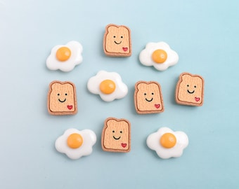 Happy Toast & Eggs Resin Magnets: Kawaii Locker Decor, Breakfast Lover Gift