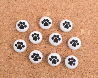 Paw Print Push Pins, Dog Fabric Button Thumb Tacks, Set of 10, Pet Home Decor