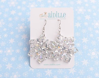 Glitter Acrylic Snowflake Dangle Earrings: Titanium Ear Wires