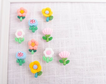 Spring Flower Push Pins OR Magnets, Set of 10, Assorted Resin Floral Thumb Tacks for Bulletin Boards Corkboards, Pretty Home Office Decor